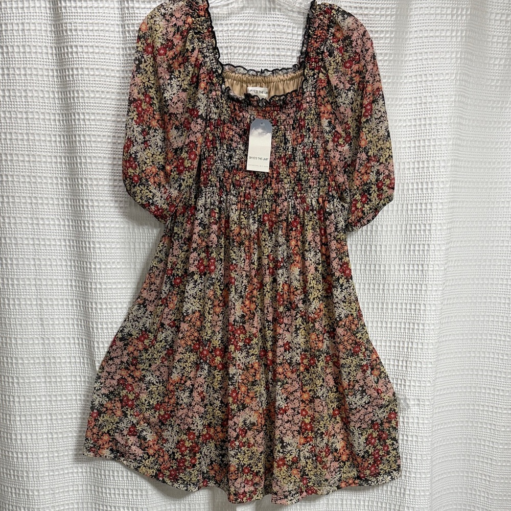 Skye's the Limit NEW Multi Floral fall Dress SZ‎ S coquette fairy babydoll smock